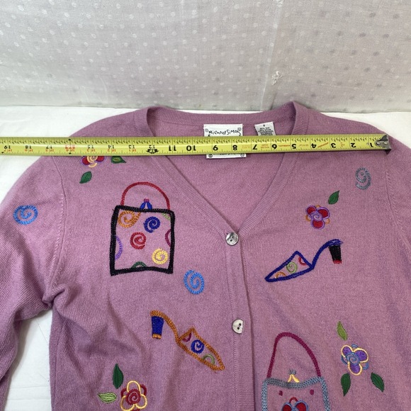 Michael Simon Lite Cardigan Embroidered Heels Purses Floral Silk Blend Size S - Picture 7 of 12